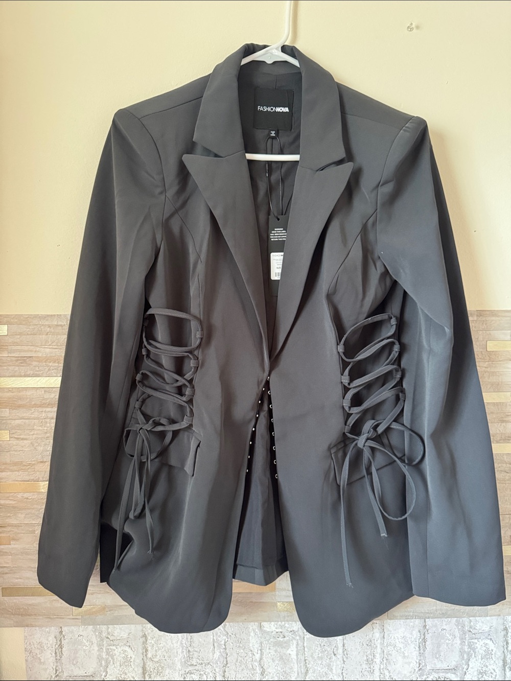 Fashion Nova Black Lace-Up Side Blazer